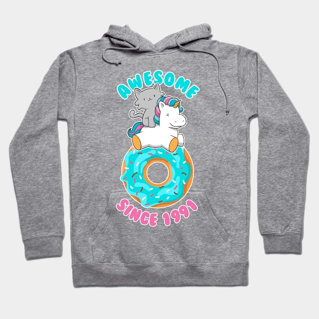 Donut Kitten Unicorn Awesome since 1991 Hoodie by cecatto1994